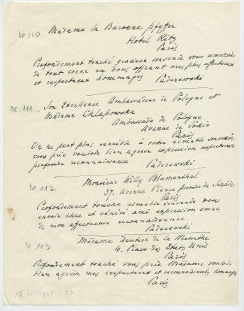 Brouillons de télégrammes adressés par Paderewski, entre août et novembre 1935 (6-10)