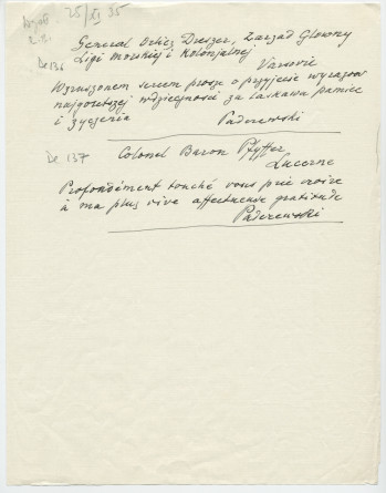 Brouillons de télégrammes adressés par Paderewski, entre août et novembre 1935 (21-24)
