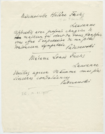 Brouillons de télégrammes adressés par Paderewski, entre août et novembre 1935 (21-24)