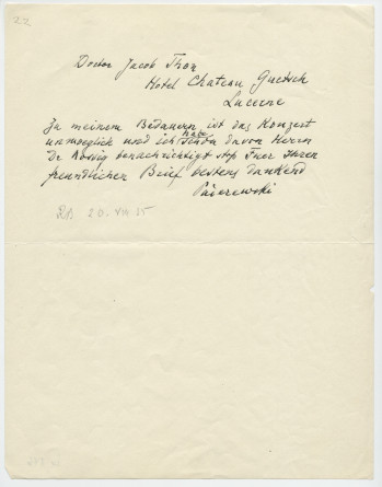 Brouillons de télégrammes adressés par Paderewski, entre août et novembre 1935 (21-24)