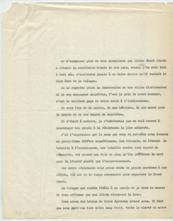 Lettre (en 3 versions dactylographiées) adressée par Paderewski à Simone Giron-de Pourtalès, «La Terrasse» à Genthod (Genève), de Riond-Bosson le 15 octobre 1939 (pages 1-5)