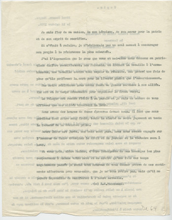 Lettre (en 3 versions dactylographiées) adressée par Paderewski à Simone Giron-de Pourtalès, «La Terrasse» à Genthod (Genève), de Riond-Bosson le 15 octobre 1939 (pages 6-7)