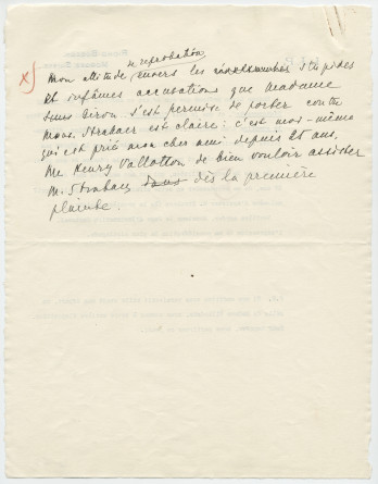 Lettre (avec brouillon) adressée par Paderewski au Juge d'instruction cantonal, à Lausanne, à propos de «l'affaire Simone Giron», de Riond-Bosson le 8 septembre 1940 (pages 1-4)