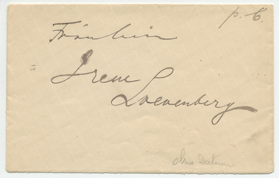 Billet énigmatique (avec enveloppe) adressé par Paderewski à Irène Löwenberg, sans lieu ni date