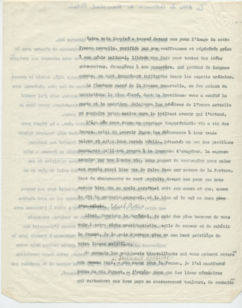Copie carbone de la lettre (dactylographiée) adressée par Paderewski au maréchal Pétain, en juillet (?) 1940, par l'intermédiaire de Sylwin Strakacz