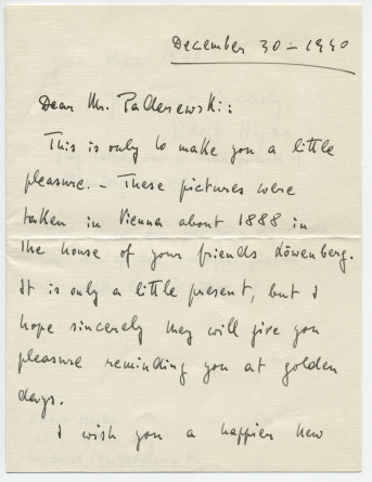 Lettre (avec enveloppe) adressée par Robert Hupka à Paderewski, de Philadelphie le 30 décembre 1940