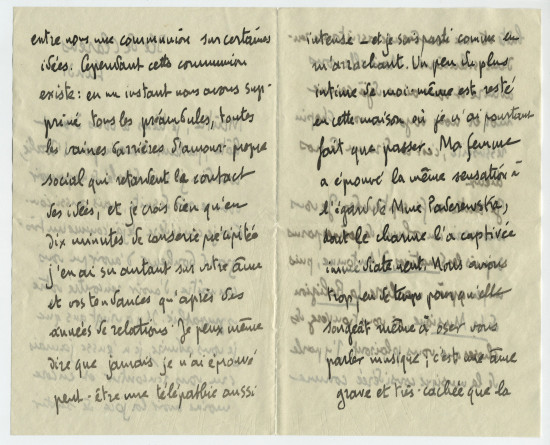 Lettre adressée par Camille Mauclair à Paderewski, de l'Ile de Clarens (sur le Léman au large de Montreux) un lundi de 1910 (?) (1-6)