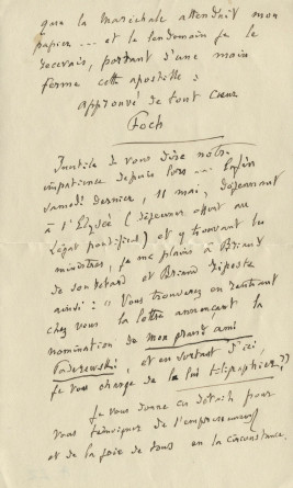 Lettre (avec enveloppe) adressée par Charles-Marie Widor, sous en-tête de l'Académie des beaux-arts [à Paris], à Paderewski, à Morges, le 14 mai 1929