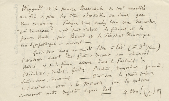Lettre (avec enveloppe) adressée par Charles-Marie Widor, sous en-tête de l'Académie des beaux-arts [à Paris], à Paderewski, à Morges, le 14 mai 1929