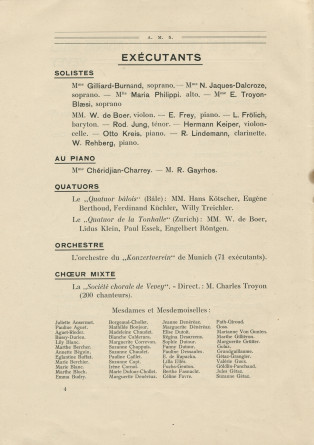 Libretto de la 12e Fête des Musiciens Suisses (publié par la revue «La Vie Musicale» dirigée par Georges Humbert), durant laquelle est interprétée la première partie de la Symphonie en si mineur op. 24 de Paderewski