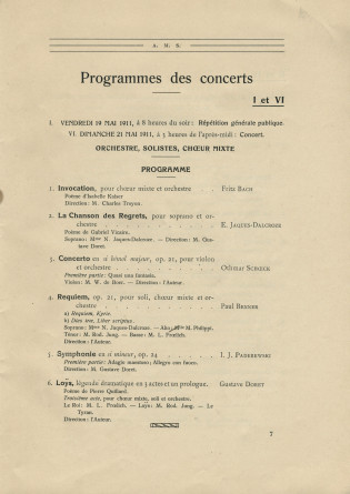 Libretto de la 12e Fête des Musiciens Suisses (publié par la revue «La Vie Musicale» dirigée par Georges Humbert), durant laquelle est interprétée la première partie de la Symphonie en si mineur op. 24 de Paderewski