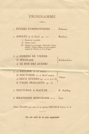 Programme, billets d'entrée, avertissement et carton d'invitation de la Municipalité de Lausanne pour le concert donné par Paderewski le 27 novembre 1928 à la Cathédrale de Lausanne au profit de la construction d'une salle de concerts