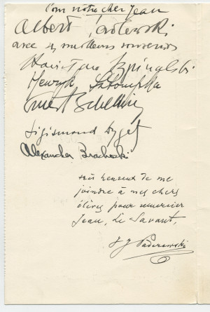 Programme dédicacé d'une séance de musique donnée à Riond-Bosson le 26 août 1931 par cinq élèves de Paderewski