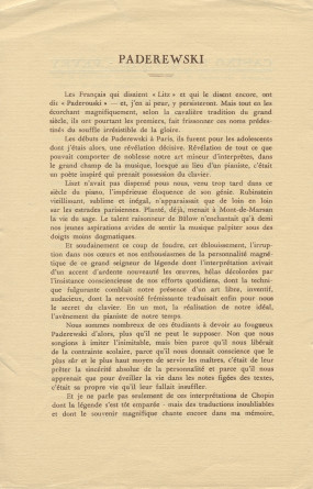 Libretto, billets et avertissement pour le récital donné par Paderewski le 9 novembre 1932 au Casino du Rivage de Vevey au profit de l'Œuvre de secours aux chômeurs de la ville de Vevey (a-e)