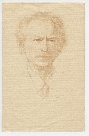 Programme (manuscrit) du récital Paderewski donné le 28 mars 1940 au [chalet] Tchi-Nô aux Diablerets par le pianiste Józef Turczynski, avec en frontispice un portrait au crayon du compositeur dû au peintre vaudois François de Ribaupierre