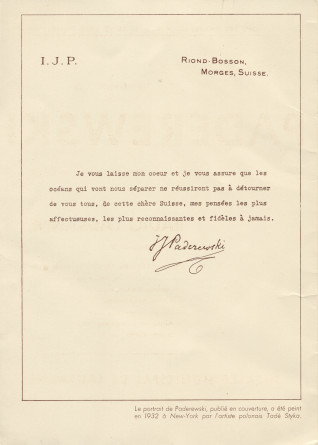 Libretto de l'hommage organisé par Radio-Lausanne le 7 novembre 1940 au Théâtre municipal pour célébrer le 80e anniversaire de Paderewski (a-e)