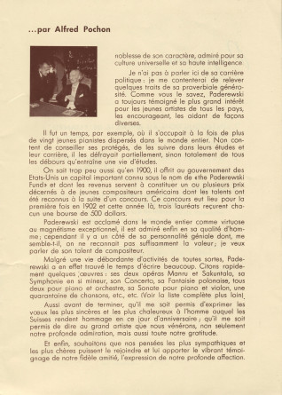 Libretto de l'hommage organisé par Radio-Lausanne le 7 novembre 1940 au Théâtre municipal pour célébrer le 80e anniversaire de Paderewski (a-e)