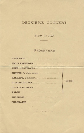 Programme des deux récitals donnés par Paderewski les 8 et 11 juin 1900 Salle Erard, 13 rue du Mail à Paris