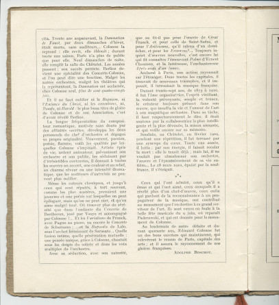 Libretto du concert organisé le 9 juin 1923 au Théâtre du Châtelet à Paris par l'Association des Concerts-Colonne au bénéfice du Monument Edouard Colonne avec le concours de Paderewski dans le Concerto «L'Empereur» de Beethoven (e-l)