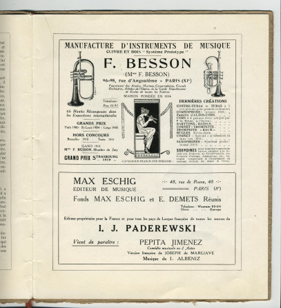 Libretto du concert organisé le 9 juin 1923 au Théâtre du Châtelet à Paris par l'Association des Concerts-Colonne au bénéfice du Monument Edouard Colonne avec le concours de Paderewski dans le Concerto «L'Empereur» de Beethoven (e-l)