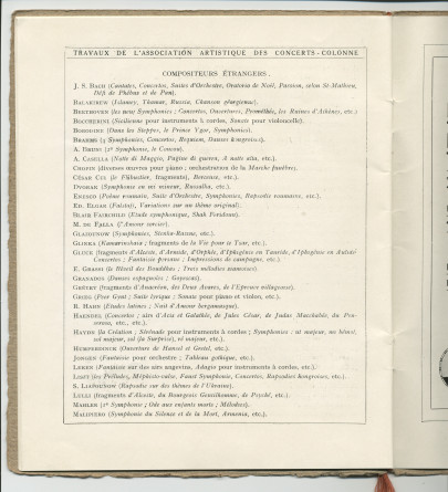 Libretto du concert organisé le 9 juin 1923 au Théâtre du Châtelet à Paris par l'Association des Concerts-Colonne au bénéfice du Monument Edouard Colonne avec le concours de Paderewski dans le Concerto «L'Empereur» de Beethoven (l-r)