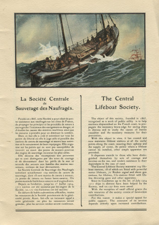 Libretto (bilingue français-anglais) de la Fête de bienfaisance organisée le 3 novembre 1925 à bord du paquebot «Paris» au profit des Sociétés de secours aux naufragés et Œuvres d'assistance patronnées par la Compagnie générale transatlantique (a-e)