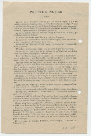 Programme du concert de musique franco-polonaise organisé le 29 mars 1940 à la Salle du Foyer du Théâtre de Colmar par le Comité des Amis de la Pologne de Colmar, avec le concours du violoniste M. Magadur et de la pianiste Hélène Kryzanowska