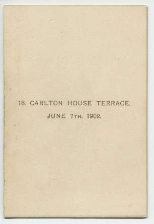 Programme du récital (privé?) donné par Paderewski (entre autres musiciens) le 7 juin 1902 au 18, Carlton House Terrace à Londres, sur invitation (au dos) de Frank Smythson (133, New Bond Street)