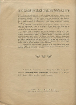 Libretto (en polonais) du concert d'abonnement de l'Orchestre philharmonique de Varsovie donné le 28 mars 1913 à la Philharmonie de Varsovie sous la direction de Zdzislaw Birnbaum, avec en soliste Paderewski dans le Concerto n° 2 de Chopin