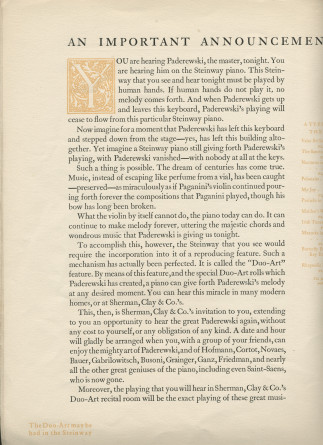 Libretto du récital donné «On the Steinway Piano, the Instrument of the Immortals» par Paderewski le 8 mars 1923 à l'Exposition Auditorium de San Francisco (Californie) (a-i)