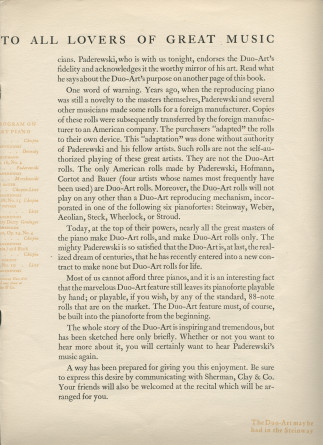 Libretto du récital donné «On the Steinway Piano, the Instrument of the Immortals» par Paderewski le 8 mars 1923 à l'Exposition Auditorium de San Francisco (Californie) (a-i)