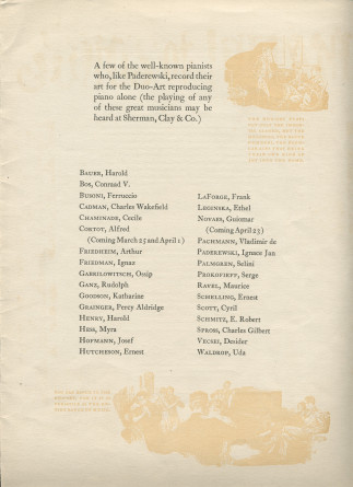 Libretto du récital donné «On the Steinway Piano, the Instrument of the Immortals» par Paderewski le 8 mars 1923 à l'Exposition Auditorium de San Francisco (Californie) (j-l)