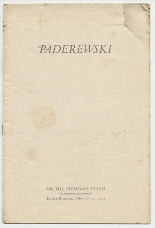 Libretto du récital donné «On the Steinway Piano, the Instrument of the Immortals» par Paderewski le 29 février 1924 à Oakland (Californie) (?)