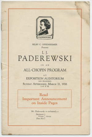 Libretto (en deux parties) du récital Chopin donné par Paderewski le 21 mars 1926 à l'Exposition Auditorium de San Francisco (Californie) (a-g)