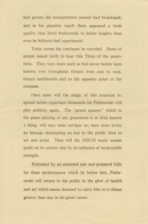 Libretto (en deux parties) du récital Chopin donné par Paderewski le 21 mars 1926 à l'Exposition Auditorium de San Francisco (Californie) (h-j)