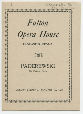 Programme du récital donné par Paderewski «The Eminent Pianist» le 17 janvier 1928 au Fulton Opera House de Lancaster (Pennsylvanie)