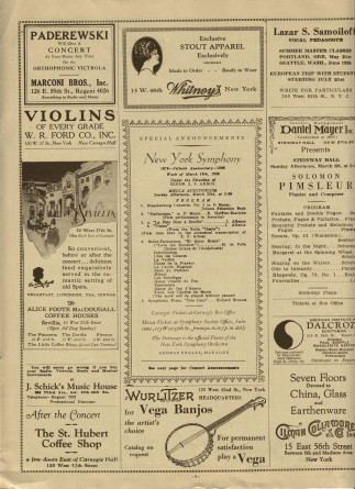 Libretto du récital donné par Paderewski le 24 mars 1928 au Carnegie Hall de New York