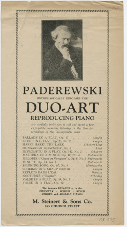 Programme du récital donné par Paderewski le 26 mars 1928 au Woolsey Hall de New Heaven (Connecticut)