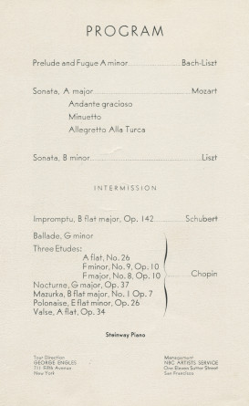 Programme du récital donné par Paderewski le 29 avril 1928 au Dreamland Auditorium de San Francisco (Californie)