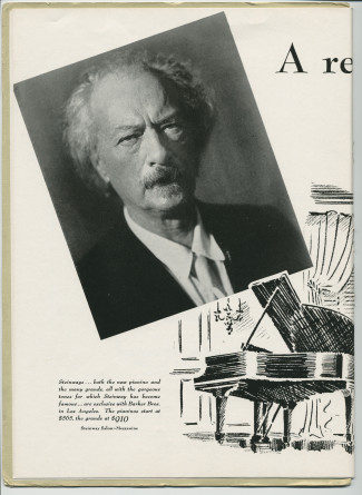 Libretto illustré et documenté du «Paderewski Twentieth American Tour Souvenir Program» [récital-souvenir de la 20e tournée américaine de Paderewski] donné le 2 avril 1939 au Shrine Auditorium de Los Angeles (Californie) (j-r)