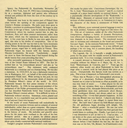 Programme du récital Paderewski donné le 2 décembre 1977 à la Kosciuszko Foundation de New York, 15 East 65 Street, par la mezzo-soprano Elizabeth Patches et le pianiste Pawel Checinski, dans le cadre des «Birthday Concerts» (avec programme général)
