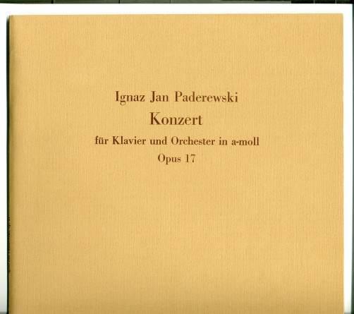 Partition du «Concerto pour piano en la mineur» op. 17 de Paderewski – réduction pour 2 pianos (à 4 mains) (Ed. Bote & G. Bock, Berlin & Wiesbaden – édition récente, partition neuve – couverture brune)