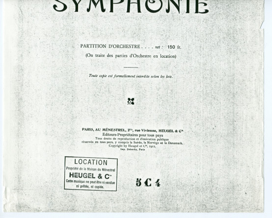 Photocopie de la page de couverture de la «Symphonie» en si mineur op. 24 de Paderewski (Au Ménestrel / Heugel & Cie, Paris, 1911)