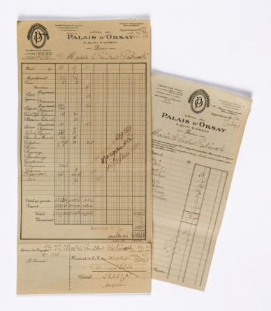Factures de «Monsieur le Président Paderewski» pour un séjour à l'hôtel du Palais d'Orsay à Paris du 28 au 30 janvier 1940