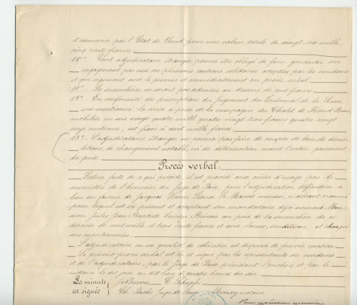 Acte n° 1751 de mise en vente à l'enchère publique sur licitation du «Chalet de Riond-Bosson» réalisée le 3 juillet 1879 devant le notaire Louis Monay, à Morges