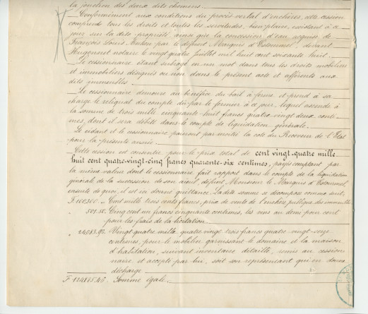 Acte n° 1752 de cession d'une moitié indivise du domaine dit «le Chalet de Riond-Bosson» réalisée le 5 juillet 1879 devant le notaire Louis Monay, à Morges
