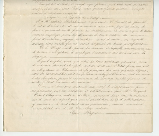 Acte n° 1752 de cession d'une moitié indivise du domaine dit «le Chalet de Riond-Bosson» réalisée le 5 juillet 1879 devant le notaire Louis Monay, à Morges