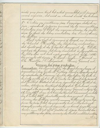 Acte n° 4076 de vente d'immeubles propriétés de la Commune de Morges situés sur les communes de Tolochenaz (Au Molliau) et Morges (À Bonjean, En Riond-Bosson) réalisée le 16 mai 1888 devant le notaire Henri Gonvers, à Morges