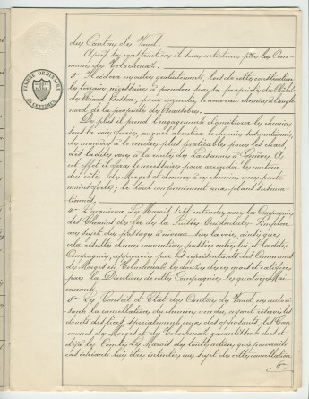 Acte n° 4077 de vente d'un immeuble sis «En Riond-Bosson» propriété de la Commune de Tolochenaz réalisée le 16 mai 1888 devant le notaire Henri Gonvers, à Morges