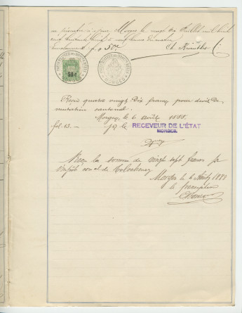 Acte n° 4077 de vente d'un immeuble sis «En Riond-Bosson» propriété de la Commune de Tolochenaz réalisée le 16 mai 1888 devant le notaire Henri Gonvers, à Morges